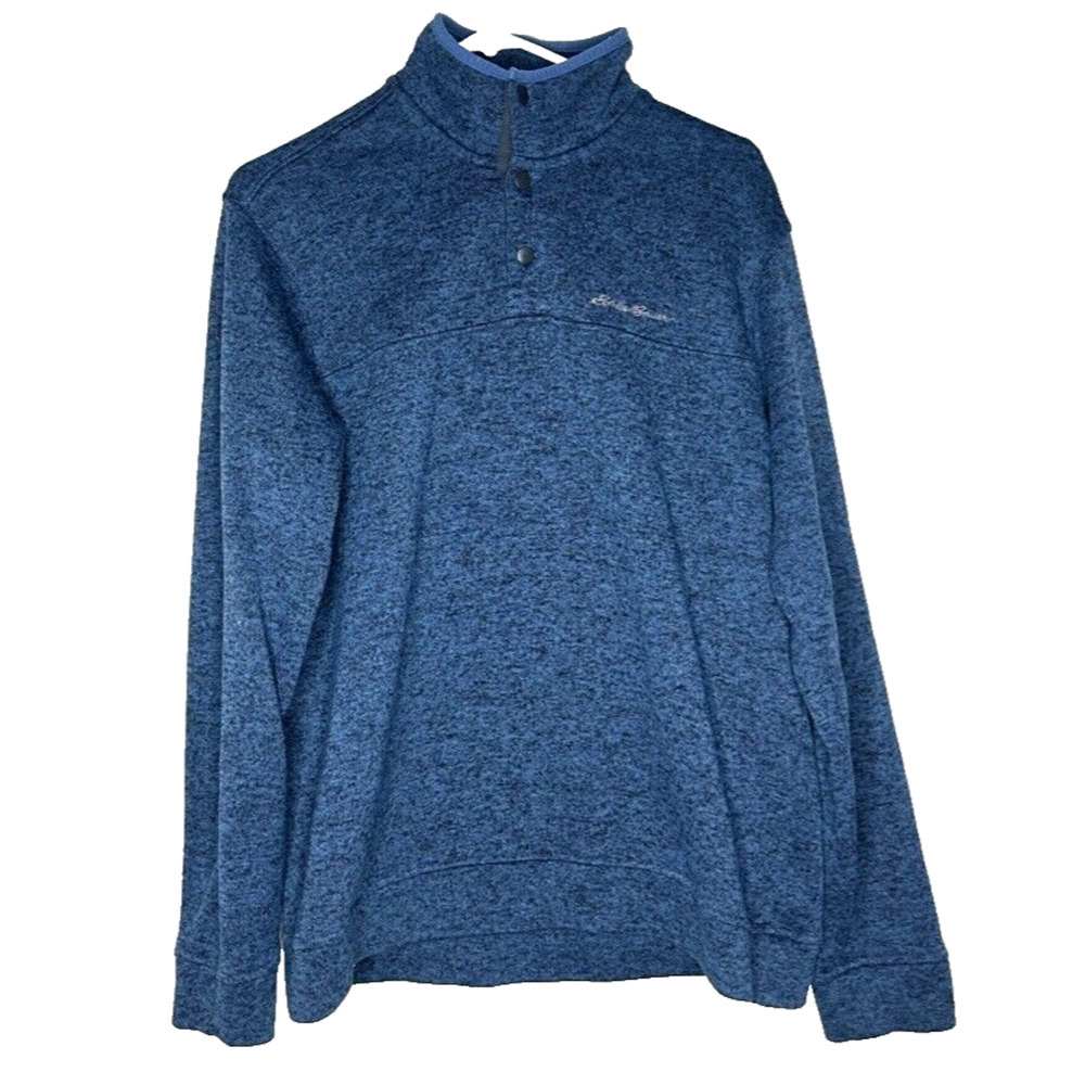 Eddie Bauer Collar Mock Neck Sweater Men’s Large Blue Knit Long Sleeve Buttons